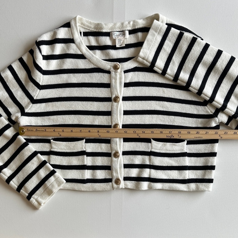 Jessica Simpson Striped Cropped Cardigan Black White Preppy Sweater XL - Picture 6 of 8